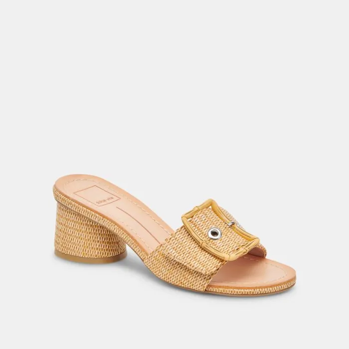 Dolce Vita Lucey Wide Heels Warm Natural Raffia Women Sandals