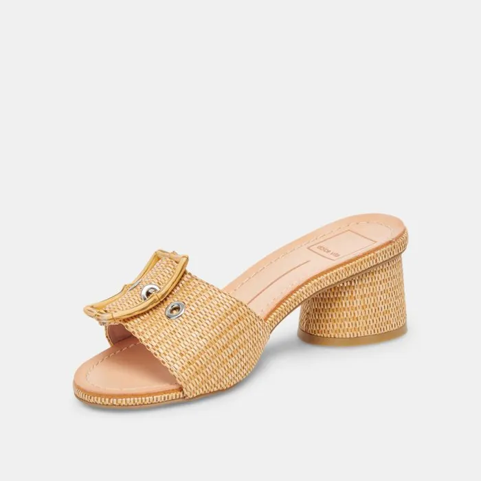 Dolce Vita Lucey Wide Heels Warm Natural Raffia Women Sandals