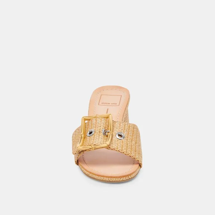 Dolce Vita Lucey Wide Heels Warm Natural Raffia Women Sandals