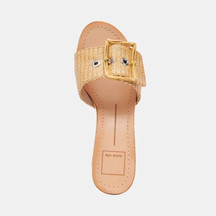 Dolce Vita Lucey Wide Heels Warm Natural Raffia Women Sandals