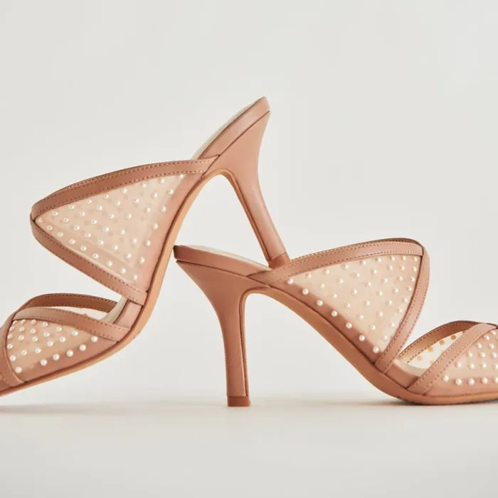 Dolce Vita Mandel Pearl Heels Cocoa Mesh Women Heels