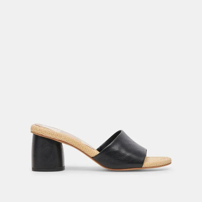 Dolce Vita Minny Raffia Heels Black Leather Women Heels