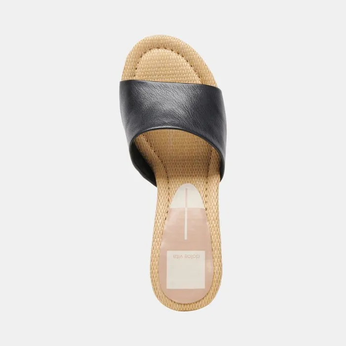 Dolce Vita Minny Raffia Heels Black Leather Women Heels