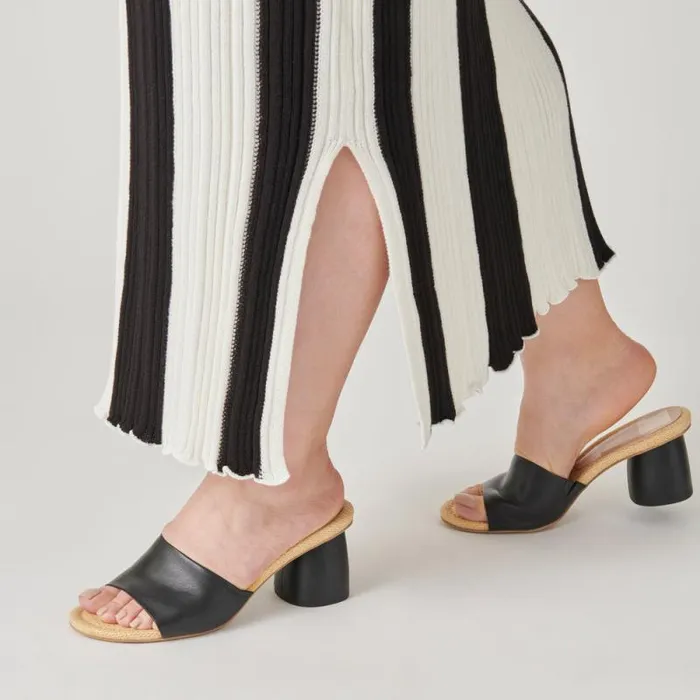 Dolce Vita Minny Raffia Heels Black Leather Women Heels