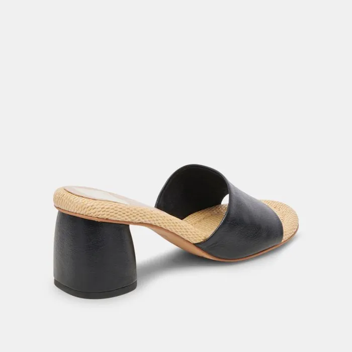 Dolce Vita Minny Raffia Heels Black Leather Women Heels