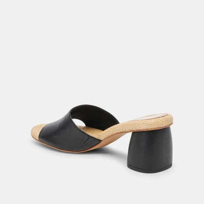 Dolce Vita Minny Raffia Heels Black Leather Women Heels