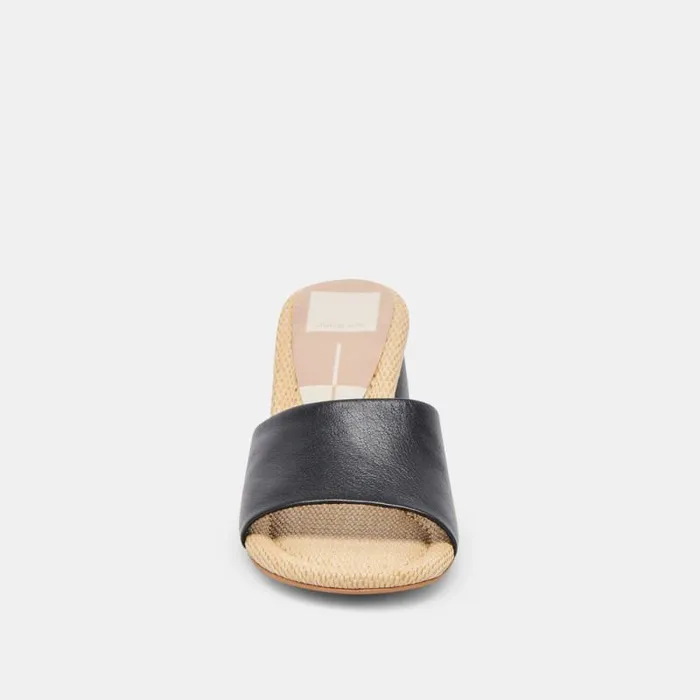 Dolce Vita Minny Raffia Heels Black Leather Women Heels
