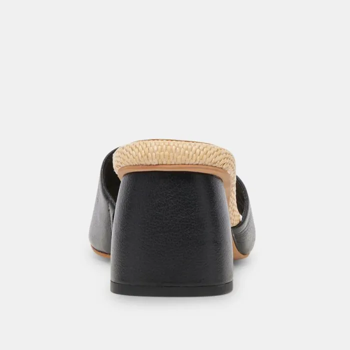 Dolce Vita Minny Raffia Heels Black Leather Women Heels