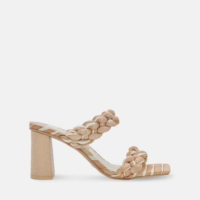 Dolce Vita Paily Heels White Stripe Fabric Women Heels