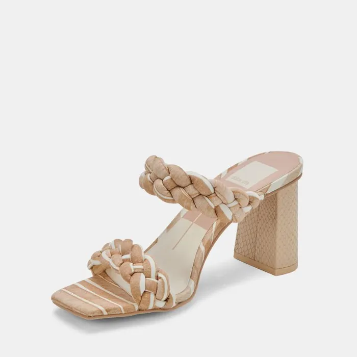 Dolce Vita Paily Heels White Stripe Fabric Women Heels