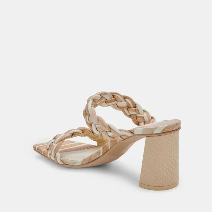 Dolce Vita Paily Heels White Stripe Fabric Women Heels