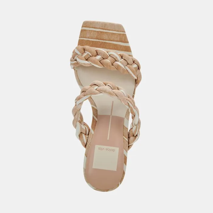 Dolce Vita Paily Heels White Stripe Fabric Women Heels