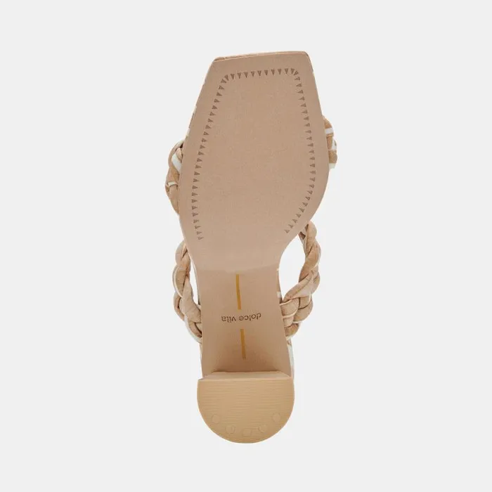 Dolce Vita Paily Heels White Stripe Fabric Women Heels