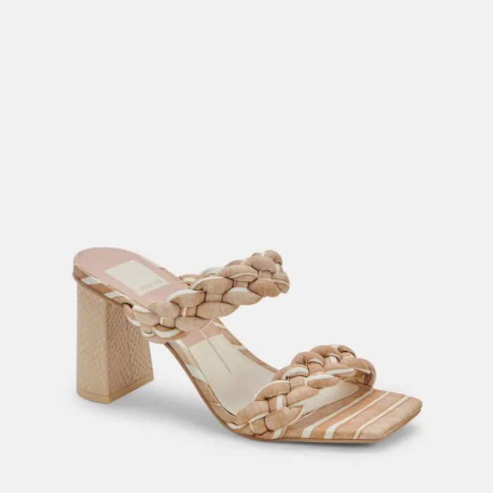 Dolce Vita Paily Heels White Stripe Fabric Women Heels