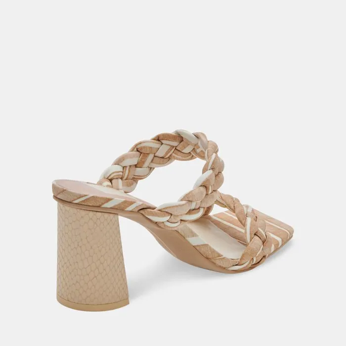 Dolce Vita Paily Heels White Stripe Fabric Women Heels