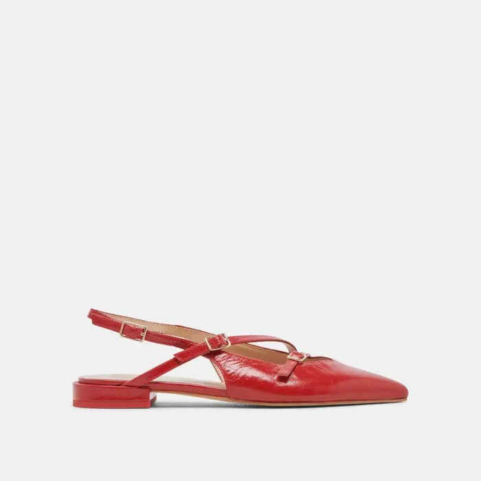 Dolce Vita Pamla Flats Red Crinkle Patent Women Flats and Loafers
