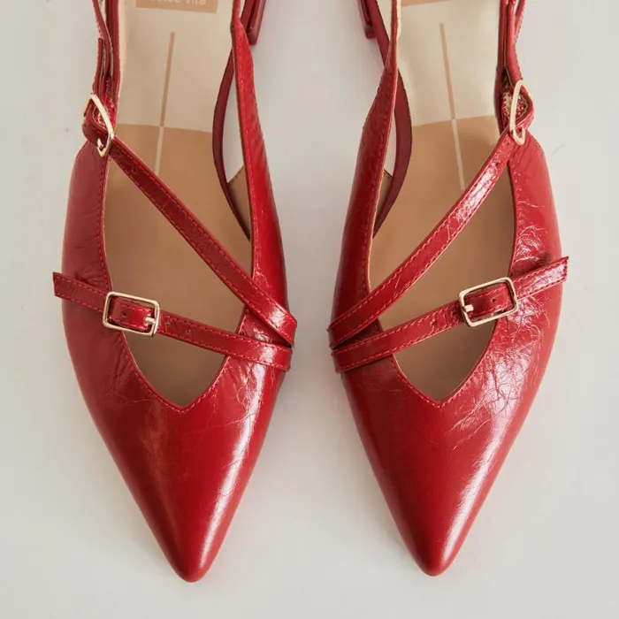 Dolce Vita Pamla Flats Red Crinkle Patent Women Flats and Loafers
