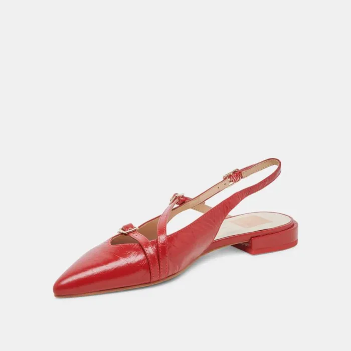 Dolce Vita Pamla Flats Red Crinkle Patent Women Flats and Loafers