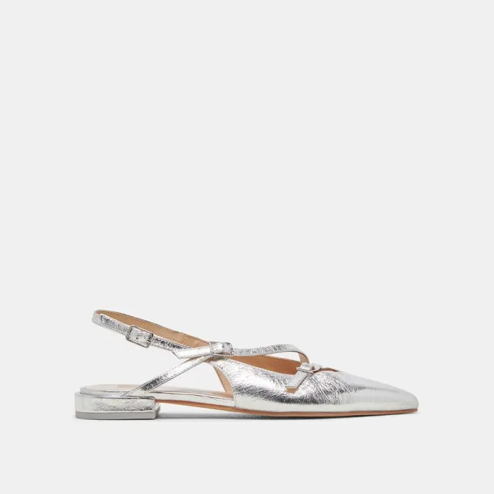 Dolce Vita Pamla Wide Flats Silver Crinkle Patent Women Flats and Loafers