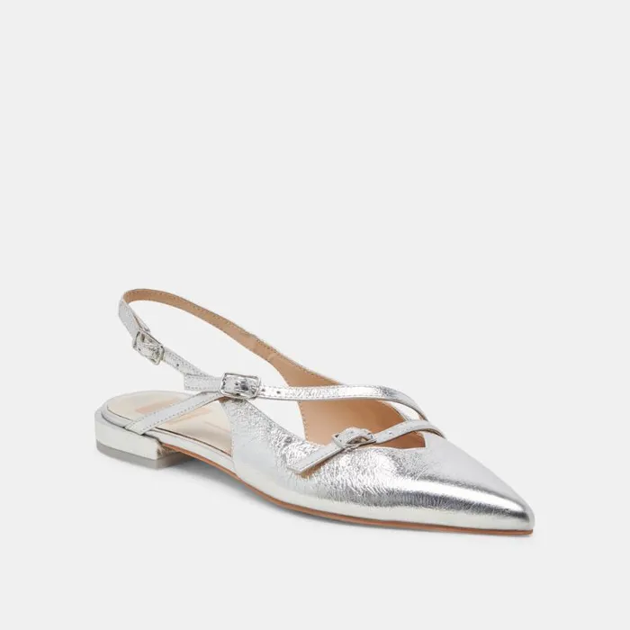 Dolce Vita Pamla Wide Flats Silver Crinkle Patent Women Flats and Loafers