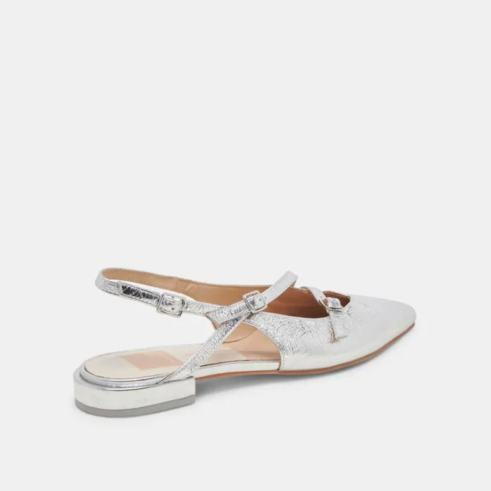 Dolce Vita Pamla Wide Flats Silver Crinkle Patent Women Flats and Loafers