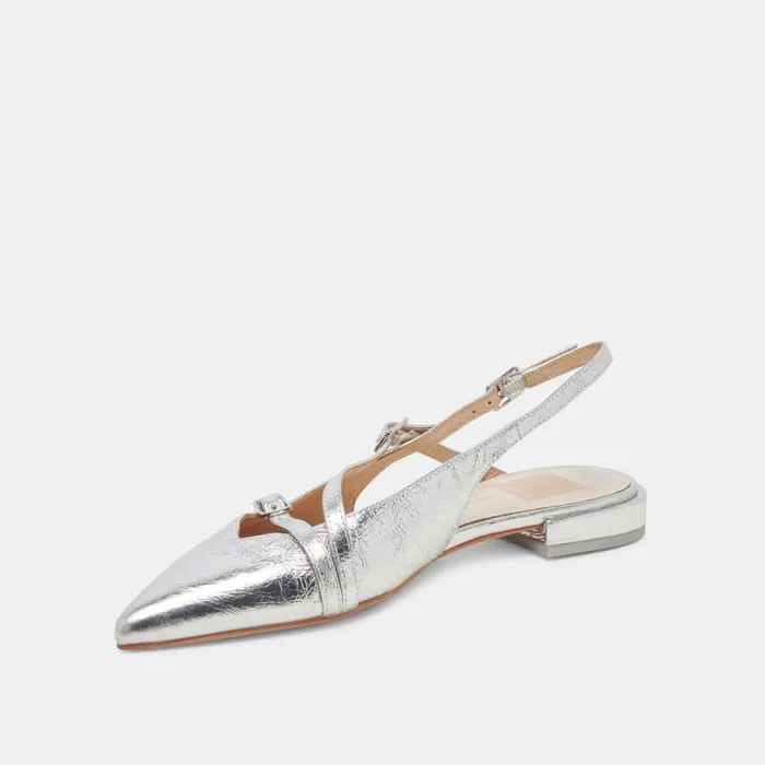 Dolce Vita Pamla Wide Flats Silver Crinkle Patent Women Flats and Loafers
