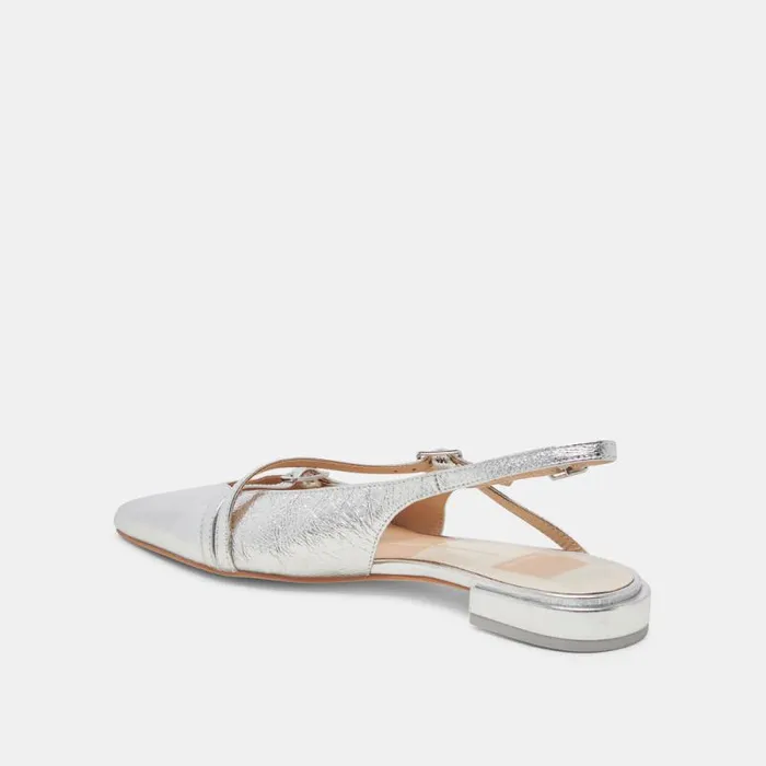 Dolce Vita Pamla Wide Flats Silver Crinkle Patent Women Flats and Loafers