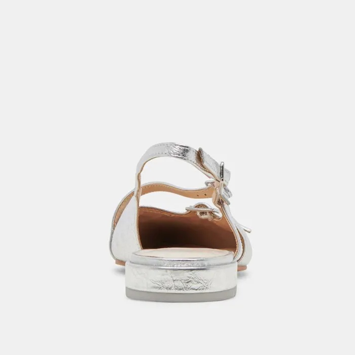 Dolce Vita Pamla Wide Flats Silver Crinkle Patent Women Flats and Loafers