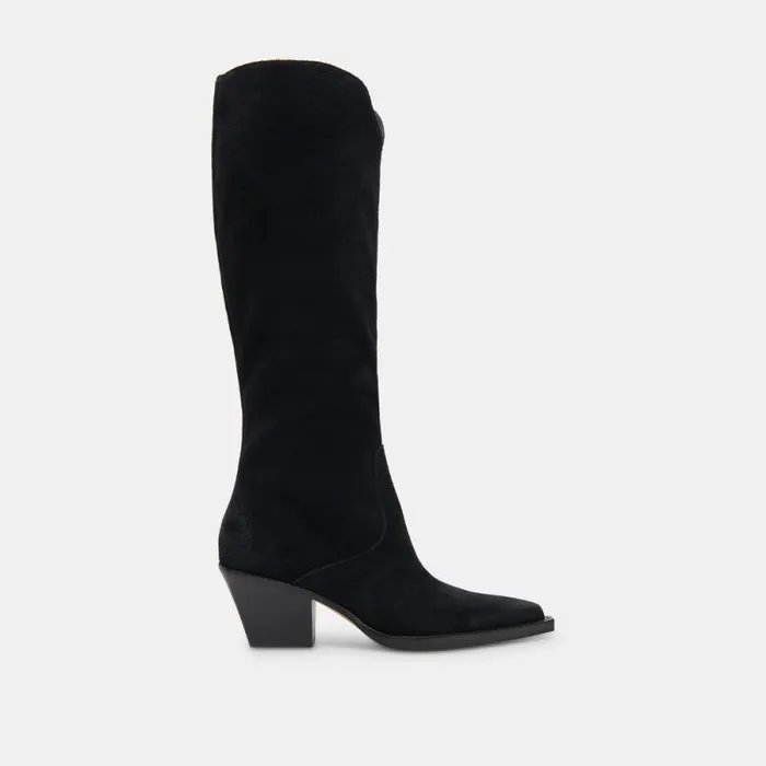 Dolce Vita Raj Wide Calf Boots Onyx Suede Women Boots and Booties