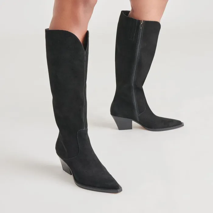 Dolce Vita Raj Wide Calf Boots Onyx Suede Women Boots and Booties