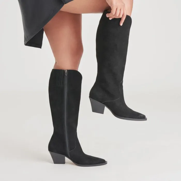 Dolce Vita Raj Wide Calf Boots Onyx Suede Women Boots and Booties