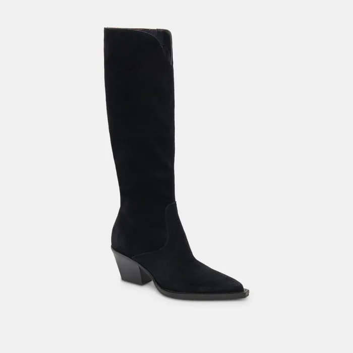 Dolce Vita Raj Wide Calf Boots Onyx Suede Women Boots and Booties