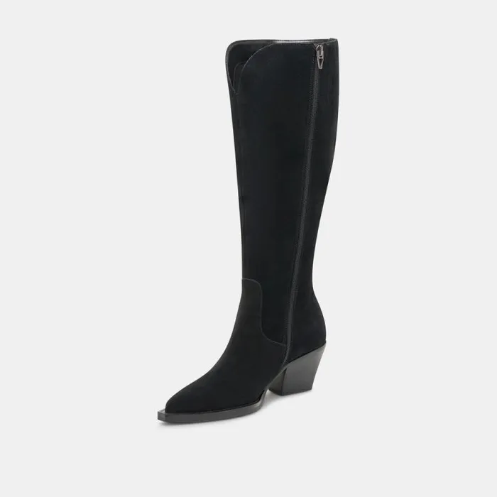 Dolce Vita Raj Wide Calf Boots Onyx Suede Women Boots and Booties