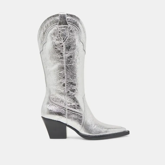 Dolce Vita Rasima Boots Silver Distressed Leather Women Boots and Booties