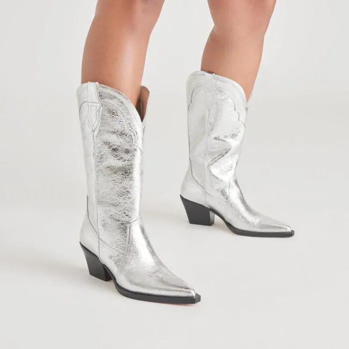 Dolce Vita Rasima Boots Silver Distressed Leather Women Boots and Booties