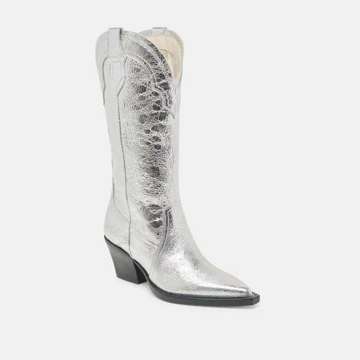 Dolce Vita Rasima Boots Silver Distressed Leather Women Boots and Booties