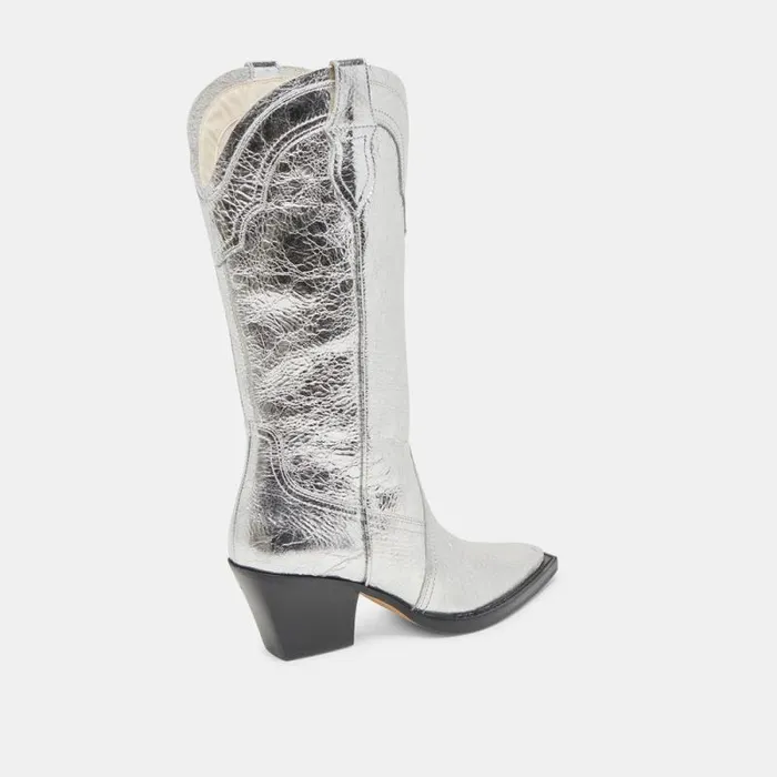 Dolce Vita Rasima Boots Silver Distressed Leather Women Boots and Booties