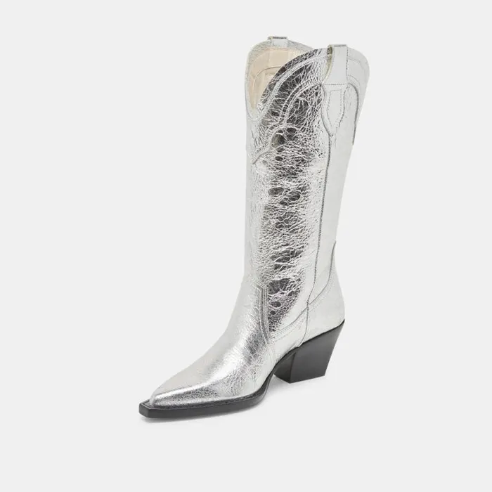 Dolce Vita Rasima Boots Silver Distressed Leather Women Boots and Booties