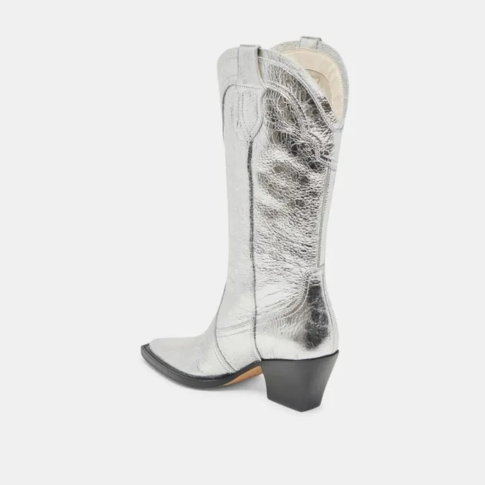Dolce Vita Rasima Boots Silver Distressed Leather Women Boots and Booties