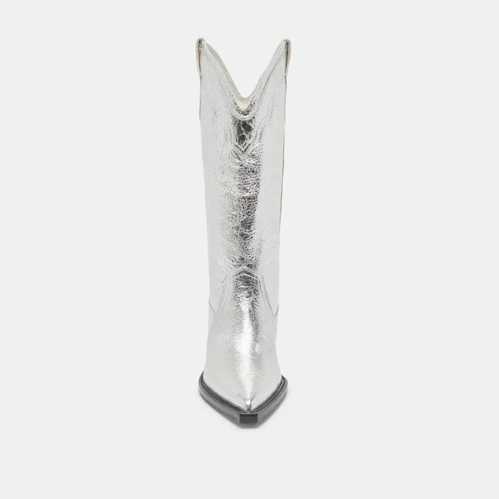 Dolce Vita Rasima Boots Silver Distressed Leather Women Boots and Booties