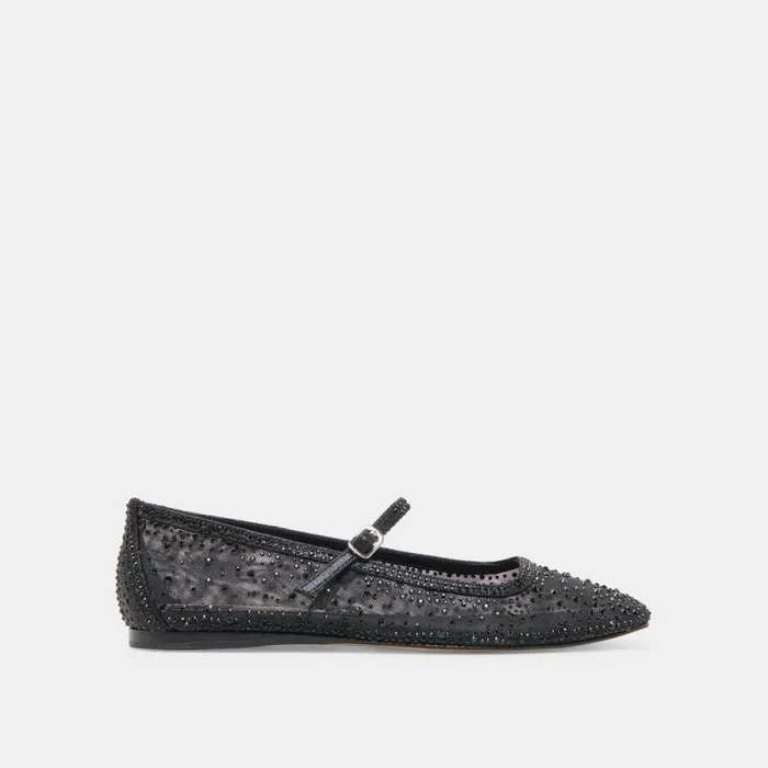 Dolce Vita Reyes Crystal Ballet Flats Black Mesh Women Flats and Loafers