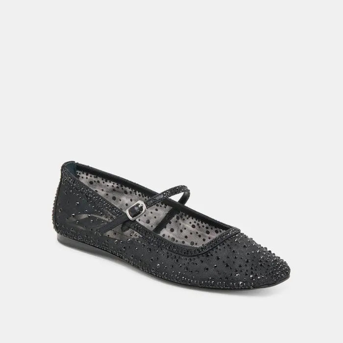 Dolce Vita Reyes Crystal Ballet Flats Black Mesh Women Flats and Loafers