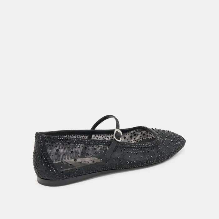 Dolce Vita Reyes Crystal Ballet Flats Black Mesh Women Flats and Loafers