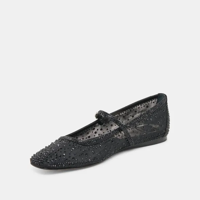 Dolce Vita Reyes Crystal Ballet Flats Black Mesh Women Flats and Loafers