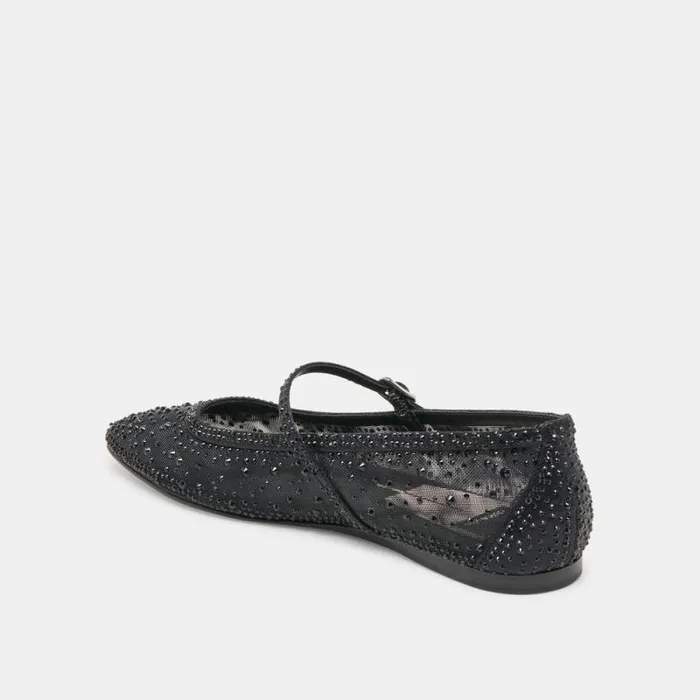 Dolce Vita Reyes Crystal Ballet Flats Black Mesh Women Flats and Loafers