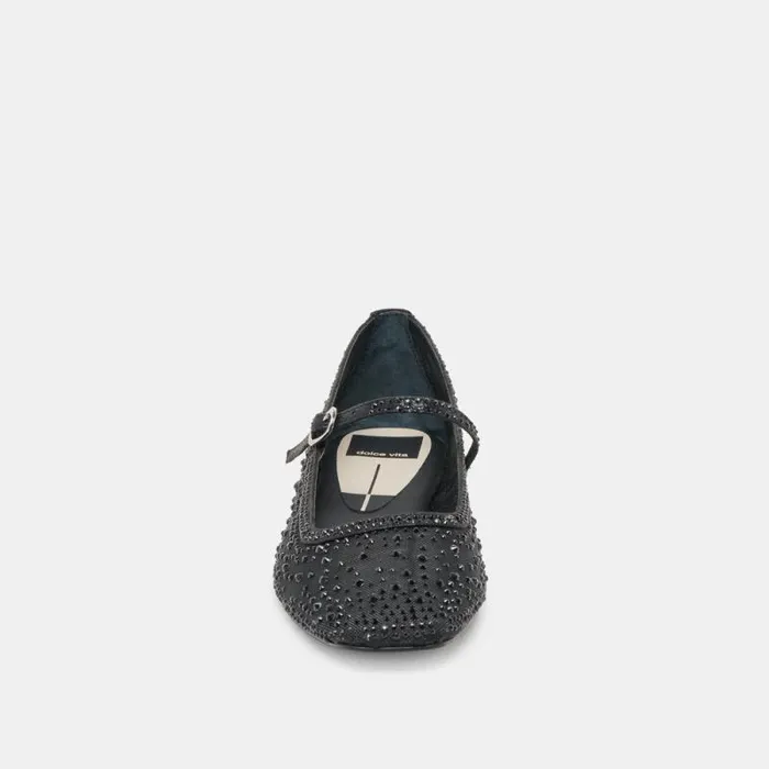 Dolce Vita Reyes Crystal Ballet Flats Black Mesh Women Flats and Loafers