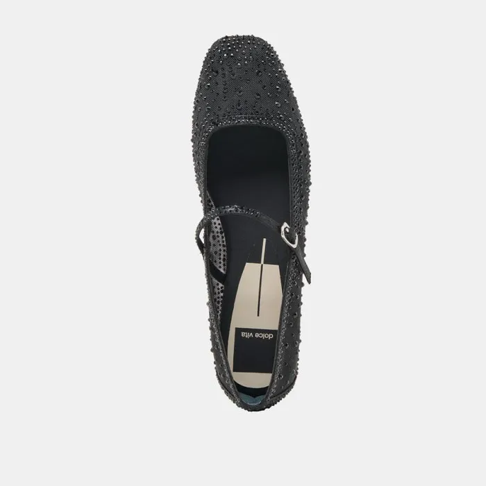 Dolce Vita Reyes Crystal Ballet Flats Black Mesh Women Flats and Loafers
