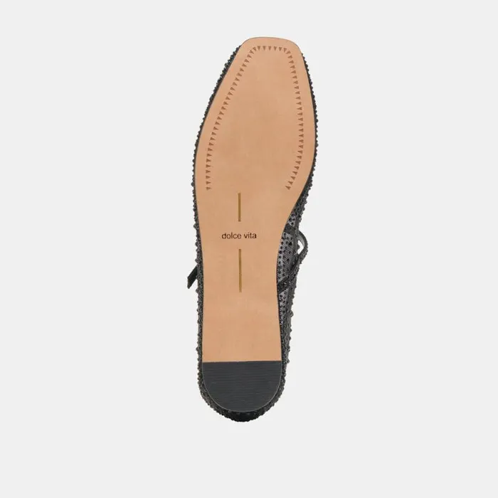 Dolce Vita Reyes Crystal Ballet Flats Black Mesh Women Flats and Loafers