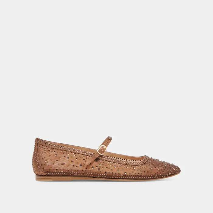 Dolce Vita Reyes Crystal Ballet Flats Mid Brown Mesh Women Flats and Loafers