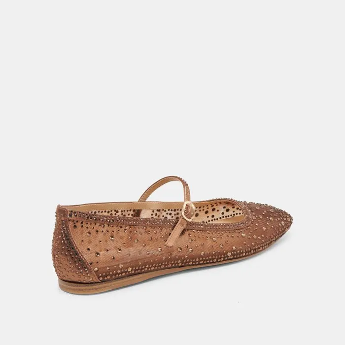 Dolce Vita Reyes Crystal Ballet Flats Mid Brown Mesh Women Flats and Loafers